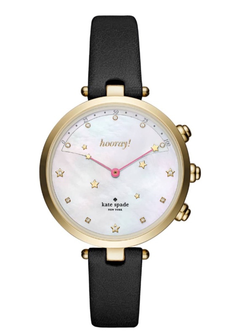 kate spade New York Women's Gold Case Black Strap 'Hooray' Star Dial Watch